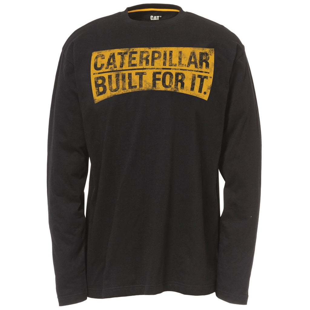 Caterpillar Curved Banner Long Sleeve T-shirts Heren Zwart Belgie | ZCFHU-9612