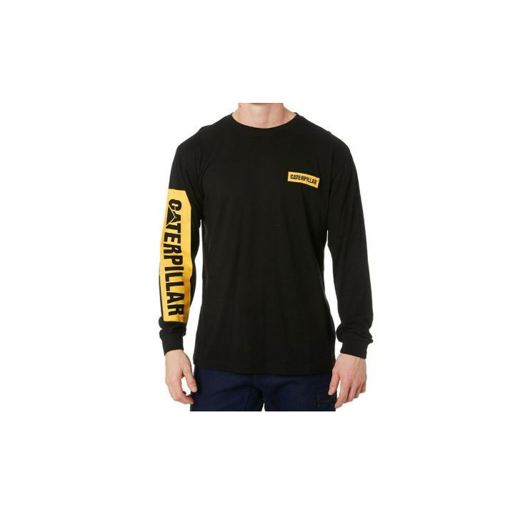 Caterpillar Icon Block Long Sleeve T-shirts Dames Zwart Geel Belgie | CIOGE-8305