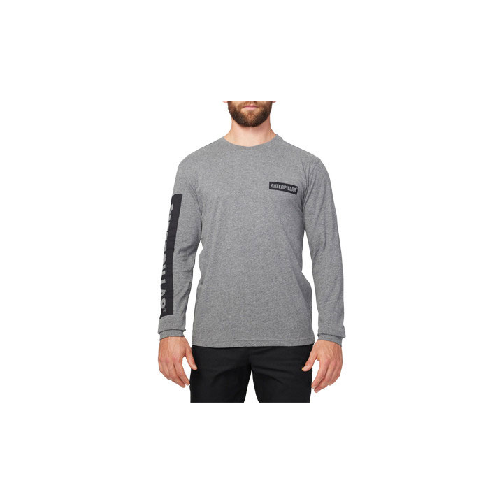 Caterpillar Icon Block Long Sleeve T-shirts Heren Donkergrijs Belgie | PUOSV-1076