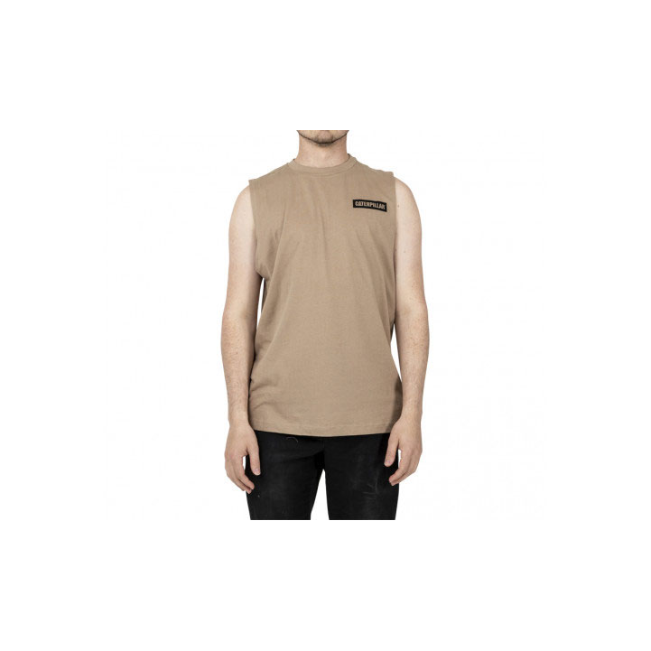 Caterpillar Icon Muscle Tank T-shirts Heren Khaki Belgie | PHVTZ-5048