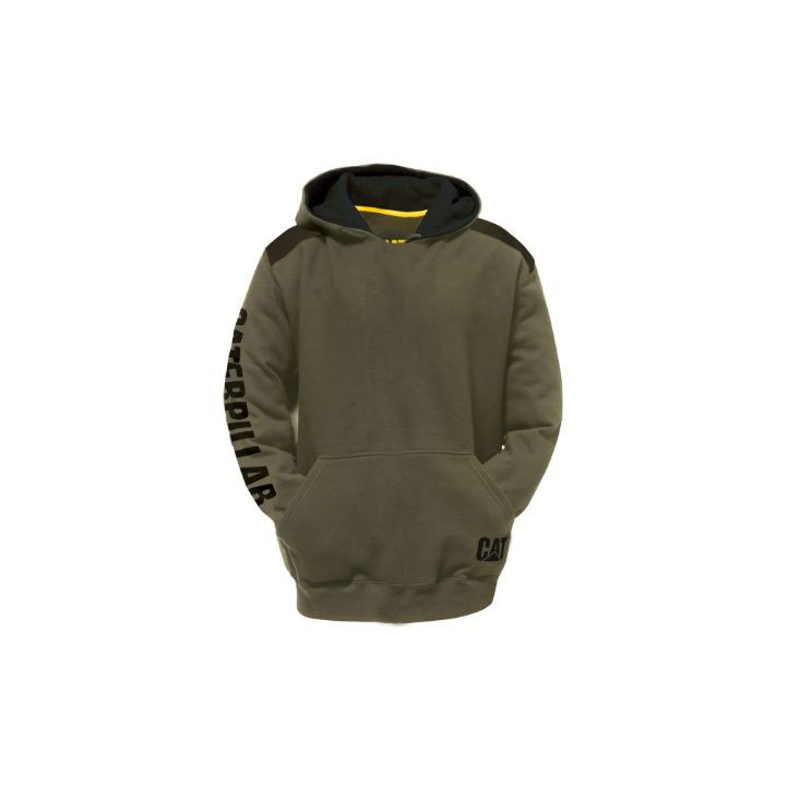 Caterpillar Logo Panel Met Capuchon Sweatshirts Heren Army Moss Belgie | LZYCS-0814