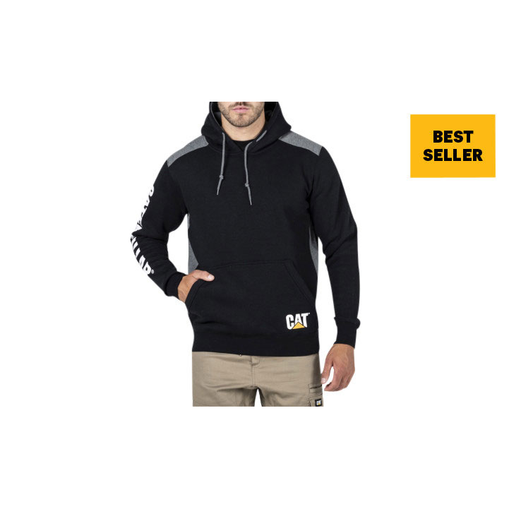 Caterpillar Logo Panel Met Capuchon Sweatshirts Heren Zwart Belgie | SOPFJ-0293