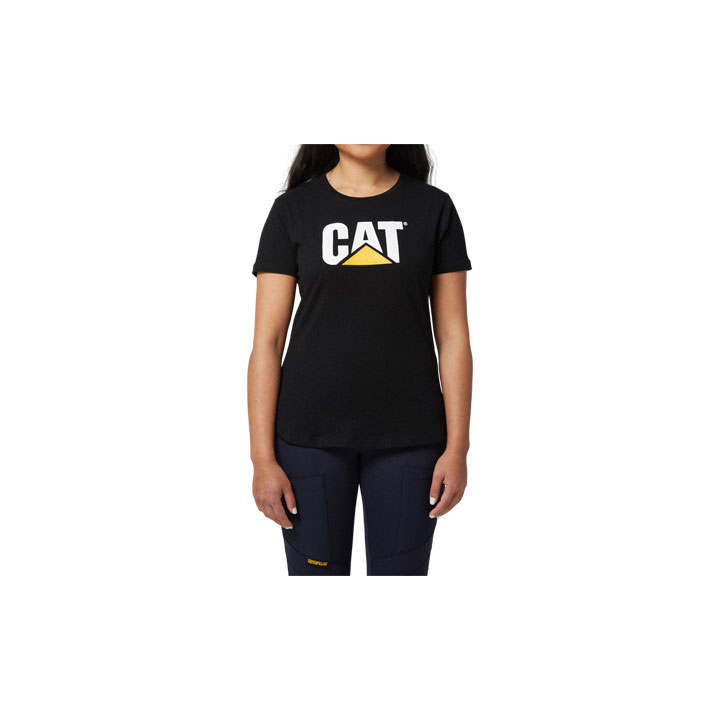 Caterpillar Logo S/S T-shirts Dames Zwart Belgie | VDAJU-6214