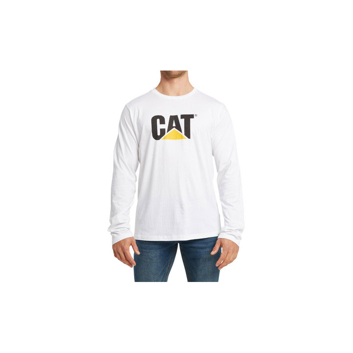 Caterpillar Original Fit Long Sleeve Logo T-shirts Heren White-Traademark Belgie | AFCBU-6791