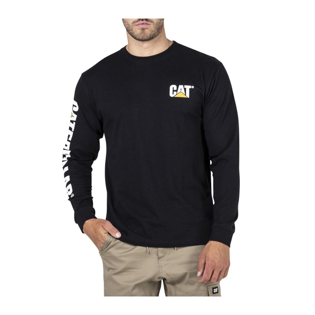 Caterpillar Trademark Banner L/S T-Shirts Heren Zwart Belgie | TIGWF-7618