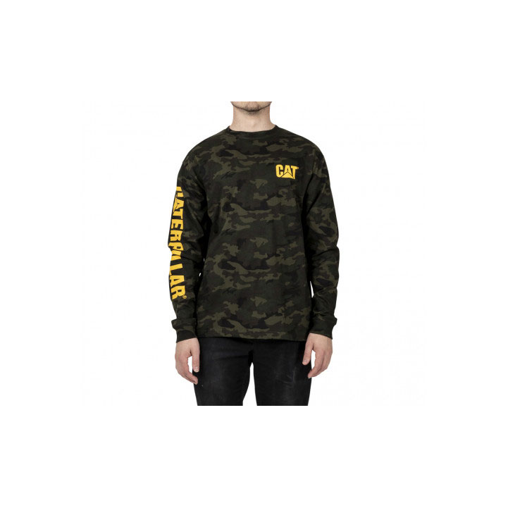 Caterpillar Trademark Banner Long Sleeve T-shirts Heren Camo Belgie | AIRQS-9518