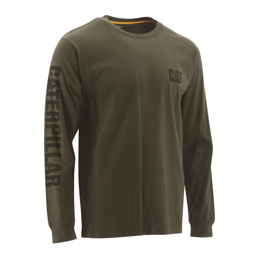 Caterpillar Trademark Banner Long Sleeve T-shirts Heren Groen Belgie | IELVD-4875