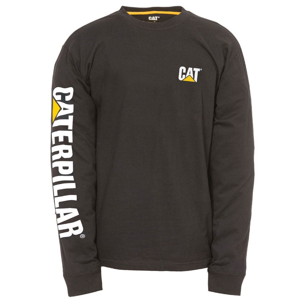 Caterpillar Trademark Banner Long Sleeve T-shirts Heren Zwart Belgie | JMYKW-0342