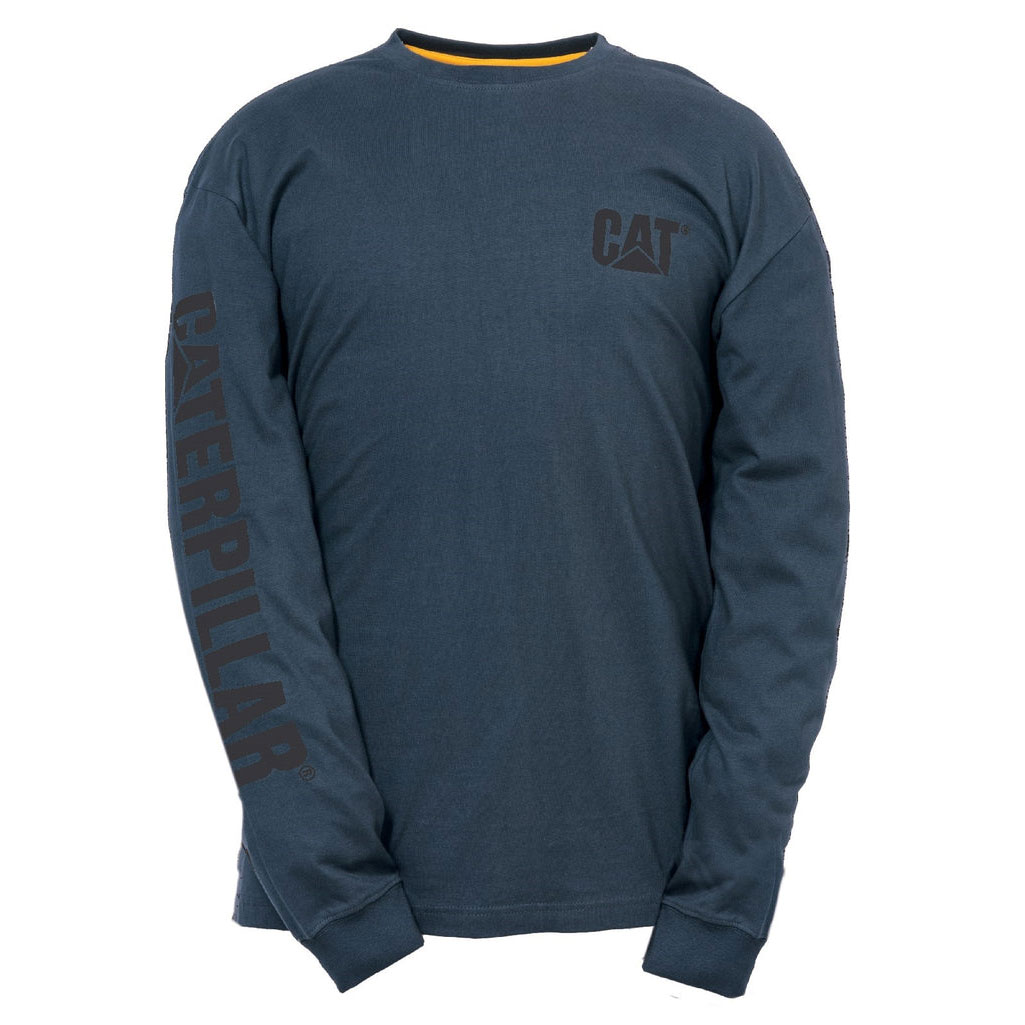 Caterpillar Trademark Banner Long Sleeve T-shirts Heren Donkerzwart Belgie | KHTPX-3951