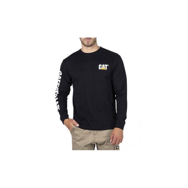 Caterpillar Trademark Banner Long Sleeve T-shirts Heren Zwart Belgie | TDXJV-7601