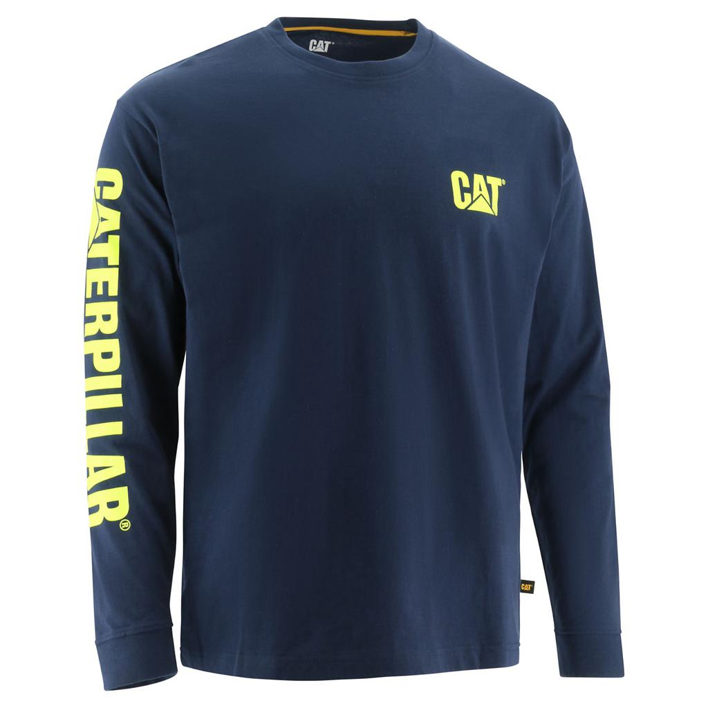 Caterpillar Trademark Banner Long Sleeve T-Shirts Heren Blauw Belgie | TJFPM-4691