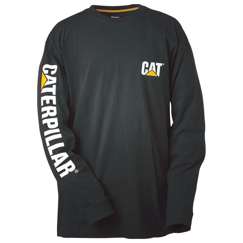 Caterpillar Trademark Banner Long Sleeve T-Shirts Heren Zwart Belgie | XWDAT-4103