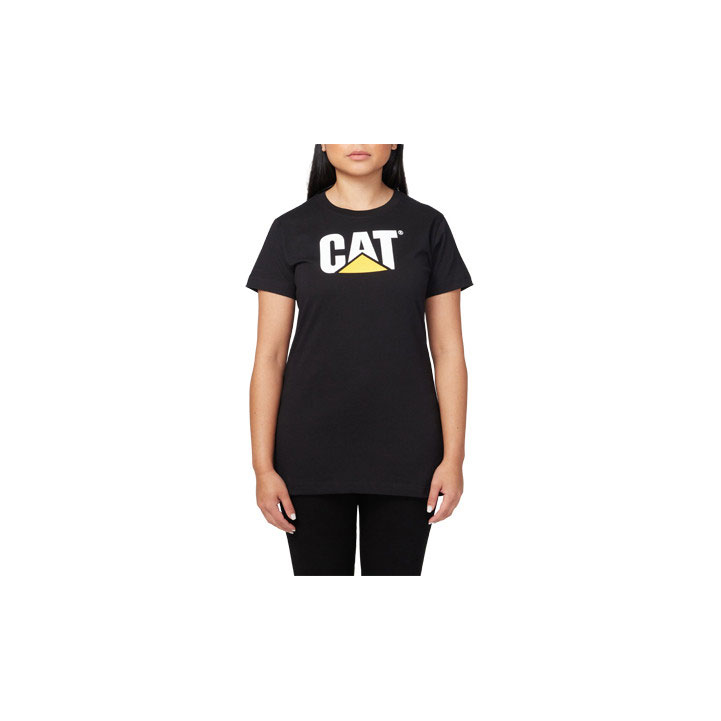 Caterpillar Trademark Logo T-shirts Dames Zwart Belgie | KOJNZ-5287