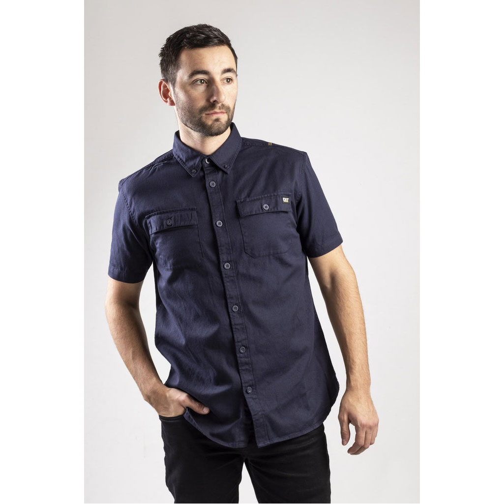 Caterpillar Button Up S/S Overhemd Heren Donkerblauw  Belgie |  GUCXL-8403