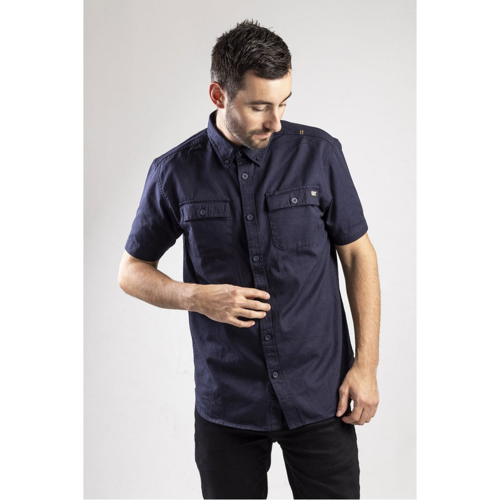 Caterpillar Button Up S/S Overhemd Heren Donkerblauw  Belgie |  GUCXL-8403