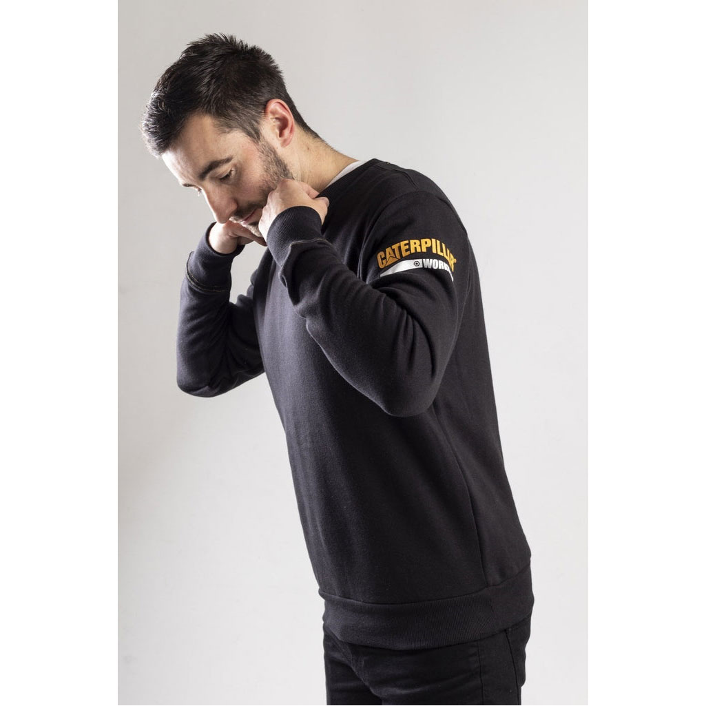 Caterpillar Essentials Crew Neck Trui Sweatshirts Heren Zwart  Belgie |  YXASE-4621