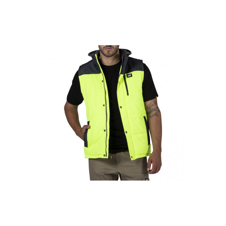 Caterpillar Hi Vis Met Capuchon Werk Geïsoleerde Vesten Heren Geel Zwart  Belgie |  QCOWM-3584