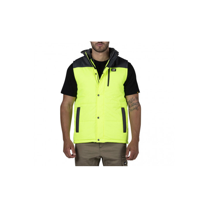 Caterpillar Hi Vis Met Capuchon Werk Geïsoleerde Vesten Heren Geel Zwart  Belgie |  QCOWM-3584