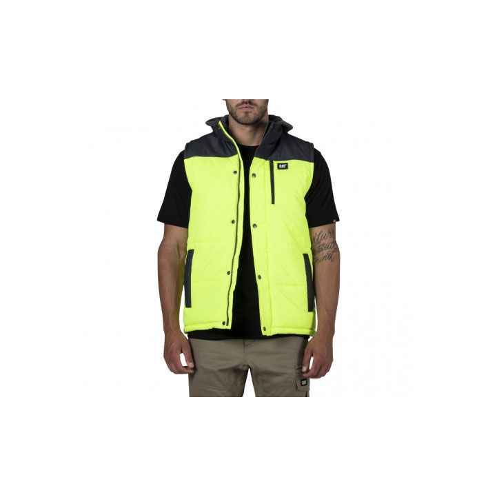 Caterpillar Hi Vis Met Capuchon Werk Geïsoleerde Vesten Heren Geel Zwart  Belgie |  QCOWM-3584