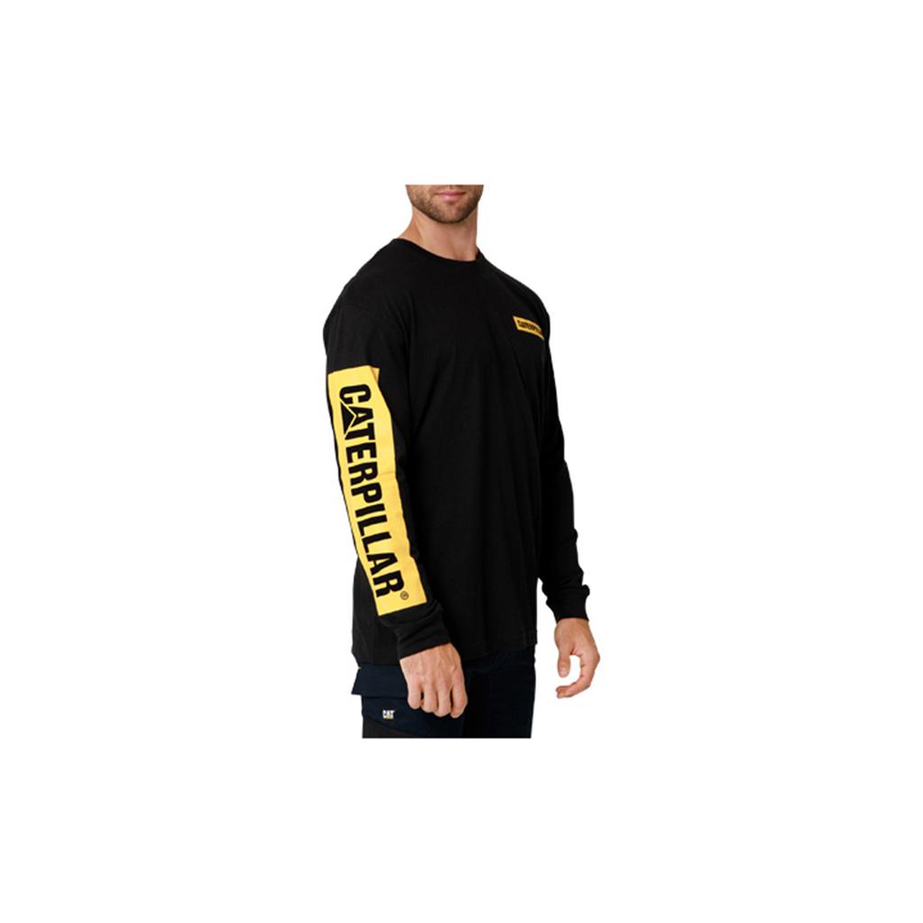 Caterpillar Icon Block Long Sleeve T-Shirts Heren Black/Yellow  Belgie |  PLYHR-9768