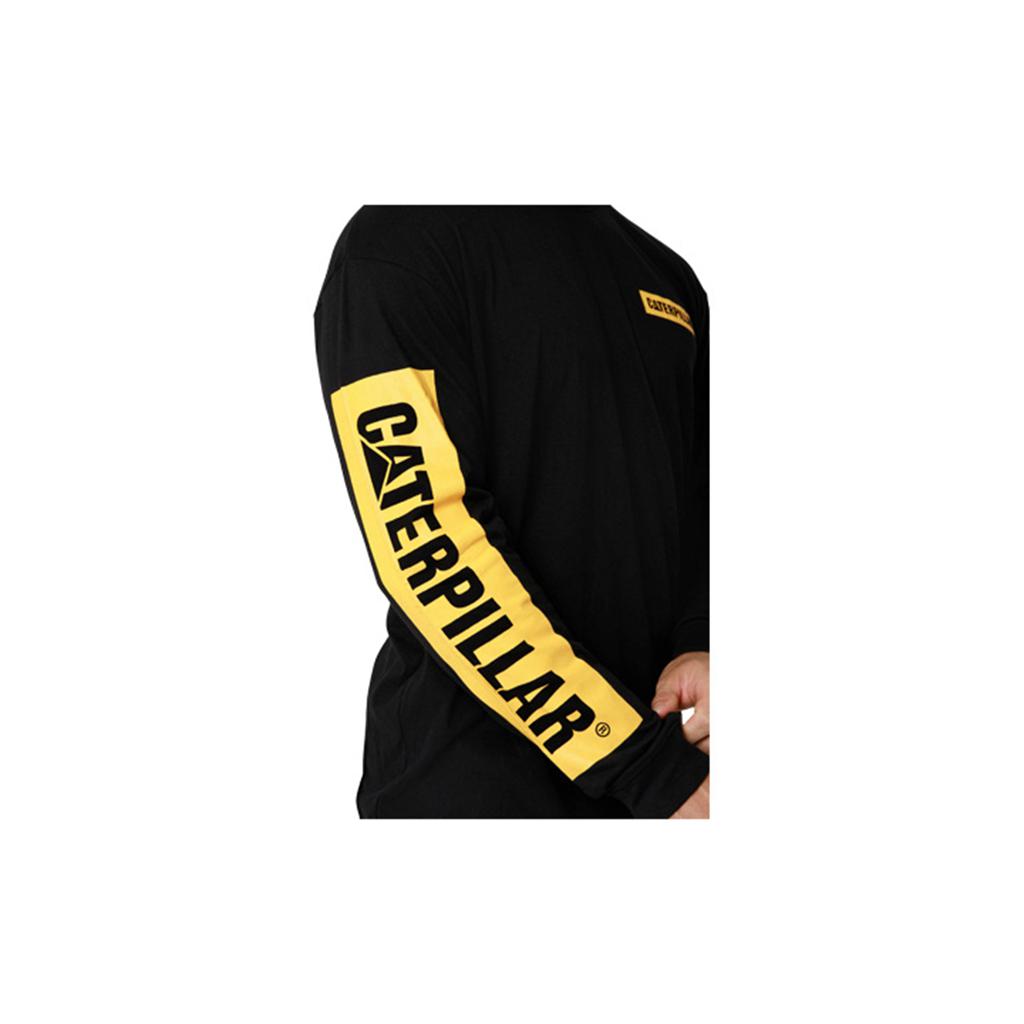 Caterpillar Icon Block Long Sleeve T-Shirts Heren Black/Yellow  Belgie |  PLYHR-9768