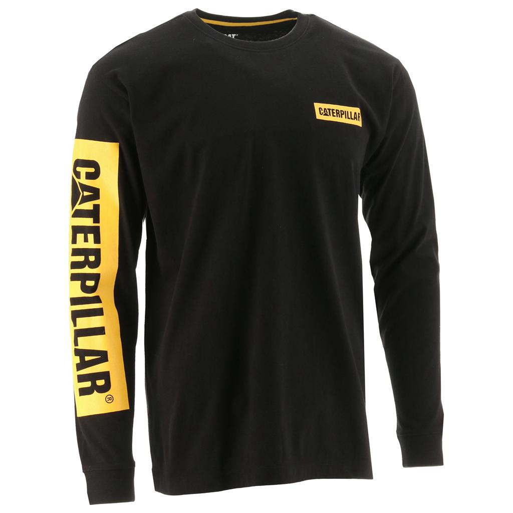 Caterpillar Icon Block Long Sleeve T-Shirts Heren Black/Yellow  Belgie |  PLYHR-9768