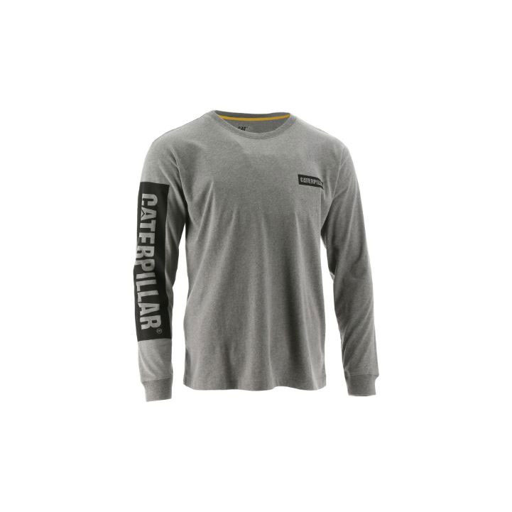 Caterpillar Icon Block Long Sleeve T-shirts Heren Donkergrijs  Belgie |  PUOSV-1076