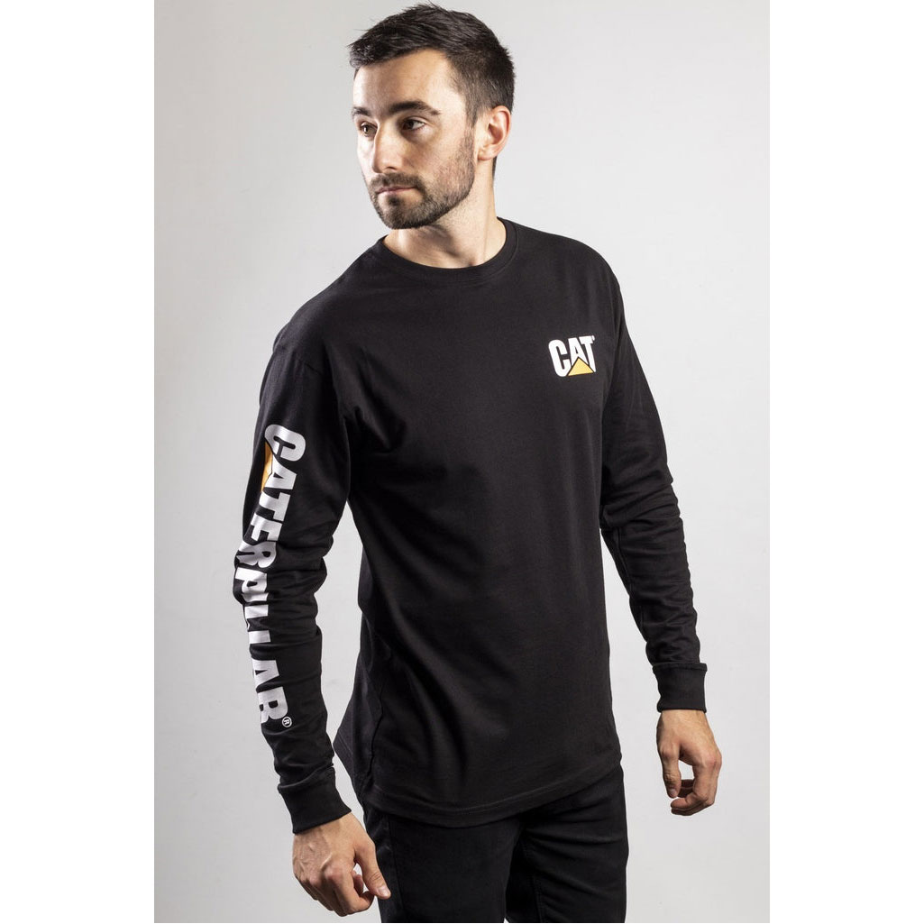 Caterpillar Trademark Banner Long Sleeve T-shirts Heren Zwart  Belgie |  JMYKW-0342