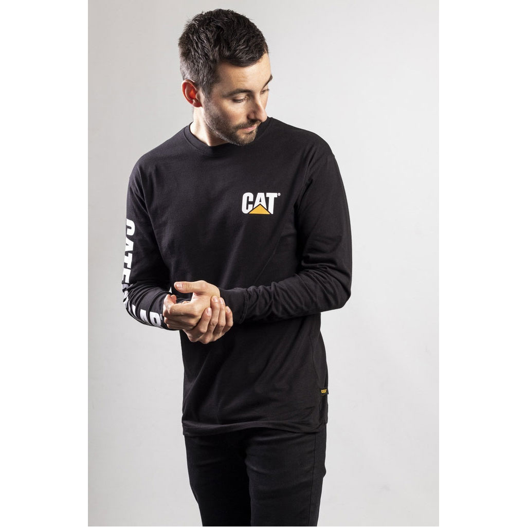 Caterpillar Trademark Banner Long Sleeve T-shirts Heren Zwart  Belgie |  JMYKW-0342