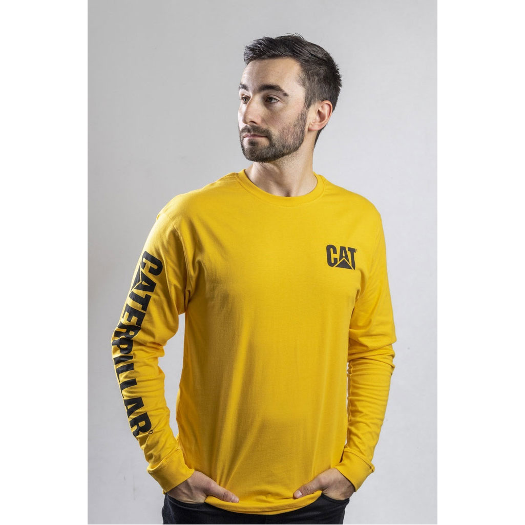 Caterpillar Trademark Banner Long Sleeve T-shirts Heren Geel  Belgie |  KOBIS-6572