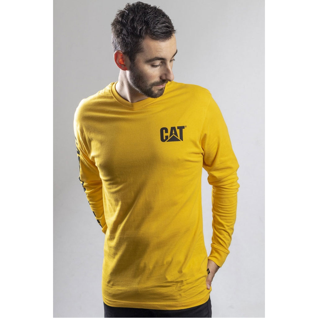 Caterpillar Trademark Banner Long Sleeve T-shirts Heren Geel  Belgie |  KOBIS-6572