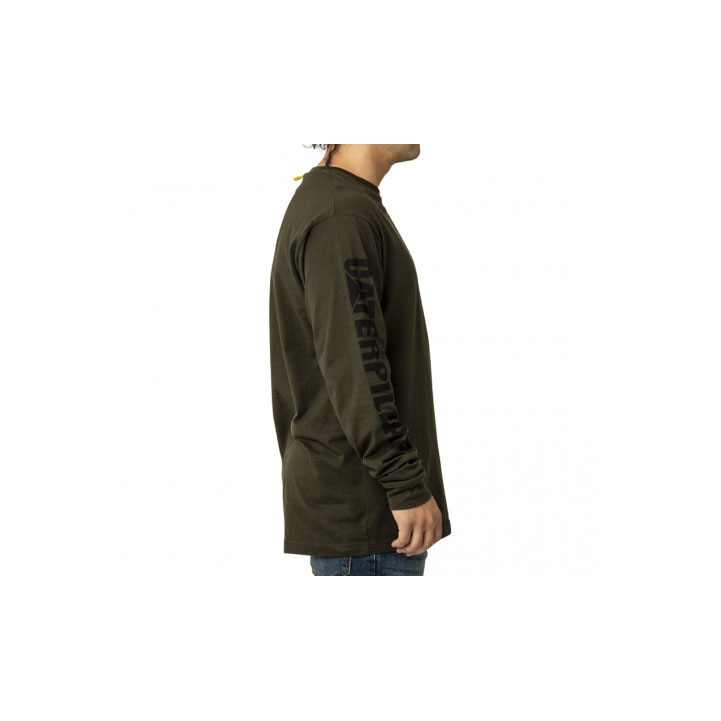 Caterpillar Trademark Banner Long Sleeve T-shirts Heren Army Moss  Belgie |  UXGSE-7015